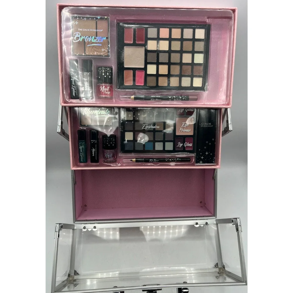 The Color Workshop Makeup Train Case Pink Cosmetic Kit Eyeshadow Lip Gloss New